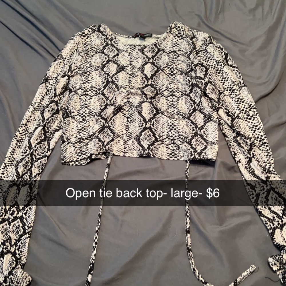 Snakeskin crop top. Open tie back. Super soft